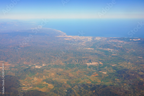 Aerial view of Malaga and the Alboran Sea, a port city on southern Spain’s Costa del Sol