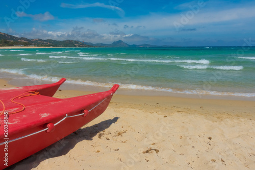 Red Paddle Boat on Sardinia Beach