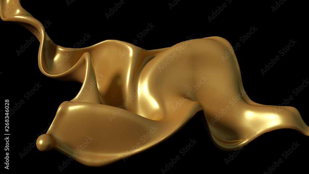 A splash of golden caramel on a black background. 3d illustration, 3d rendering. A splash of golden caramel on a black background. 3d illustration, 3d rendering.