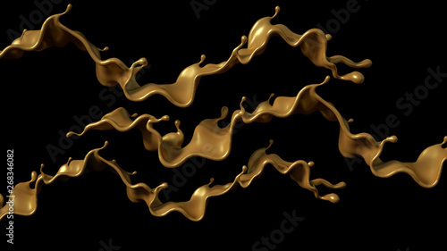 Fototapeta Naklejka Na Ścianę i Meble -  A splash of golden caramel on a black background. 3d illustration, 3d rendering.