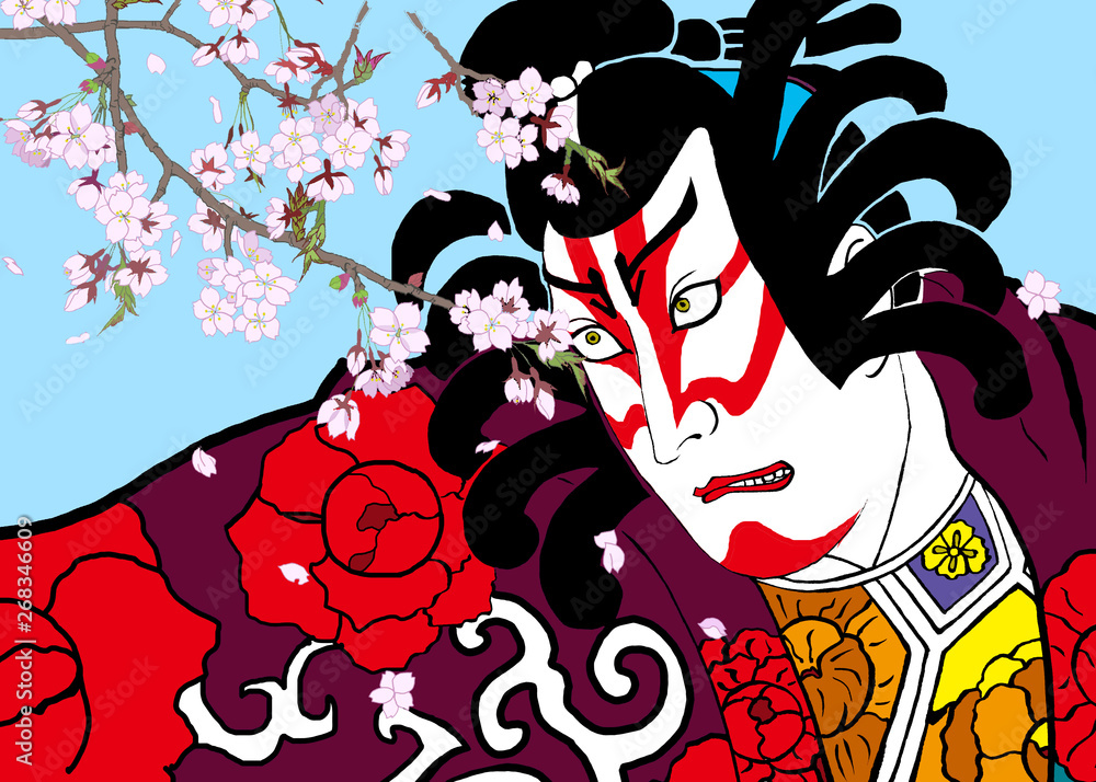 歌舞伎絵 桜と侍 Stock Illustration Adobe Stock