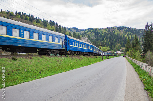 train goes downhill, landscape, tourism and travel