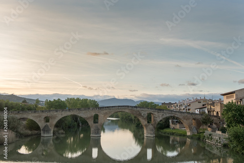 Puente la Reina (Bridge of the Queen) bridge over the Arga river. Navarra, Spain