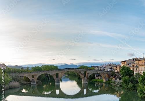 Puente la Reina (Bridge of the Queen) bridge over the Arga river. Navarra, Spain
