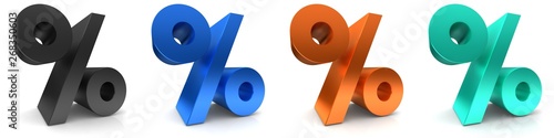 percent sign percentage icon per cent symbol 3d rendering black blue orange turquoise interest rates isolated on white