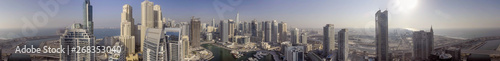 DUBAI - DECEMBER 5  2016  Dubai Marina skyscrapers  aeril view. The city attracts 15 million visitors every year