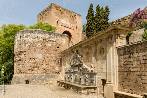 Free transit areas in the outdoor gardens of the Alhambra in Granada, Spain