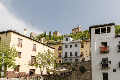 Old buildings of the streets around the cathedral of Granada  in the old town in Granada  Spain