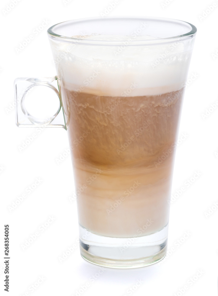 glass of fresh atte coffee isolated on white background with clipping path glass of fresh atte coffee isolated on white background with clipping path