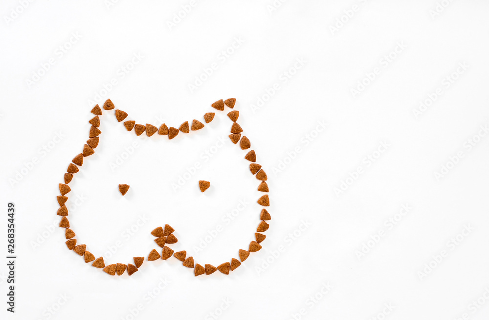 figure of cat head lined with food on a white background figure of cat head lined with food on a white background