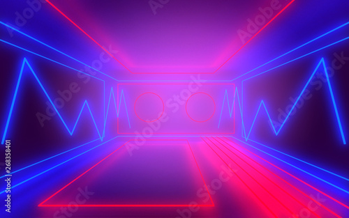 Fototapeta Naklejka Na Ścianę i Meble -  3d neon tunnel abstract background . 3d illustration