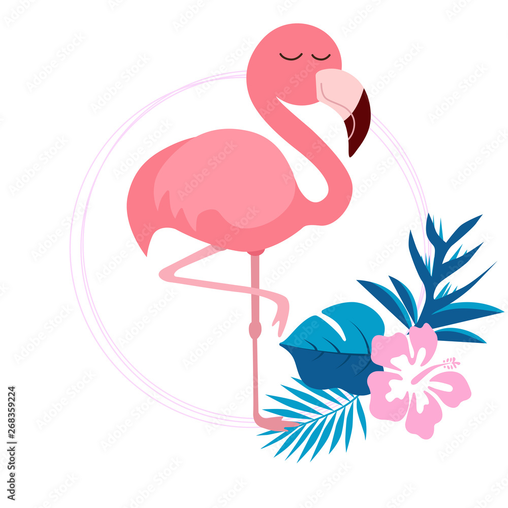 Obraz premium Pink cute pink flamingo vector illustration