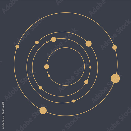 Abstract technology geometric background. Abstract solar system. Circles and nodes. Connection concept.