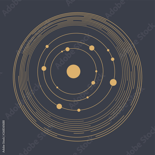Abstract technology geometric background. Abstract solar system. Circles and nodes. Connection concept.