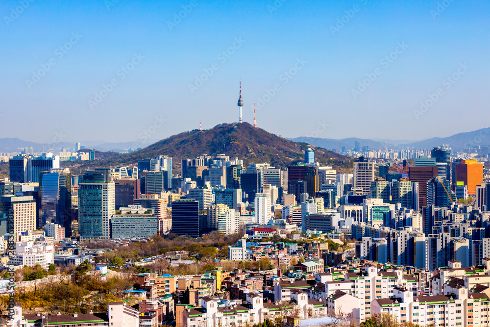  Seoul downtown South Korea.Viewpoint from Inwangsan mountain.