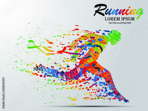Visual drawing silhouettes of runner from start to finish, running and crossing a finish line winning a race, healthy lifestyle and sport concepts, abstract black and white vector illustration