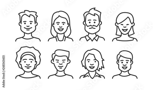People avatar icon set. Vector line style.
