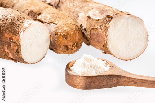 Raw cassava starch - Manihot esculenta. White background