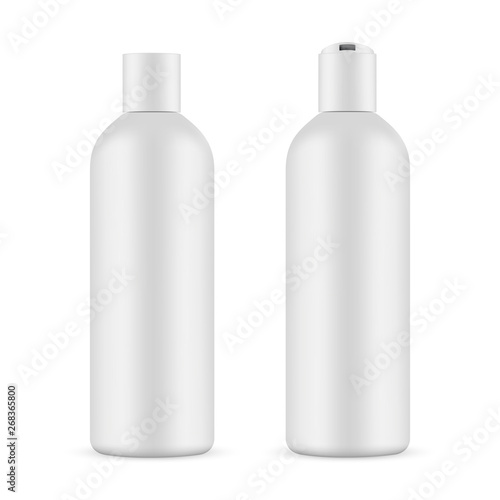 Cosmetic bottle mockup with opened and closed cap isolated on white background. Vector illustration