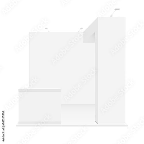 Exhibition booth mockup isolated on white background. Vector illustration