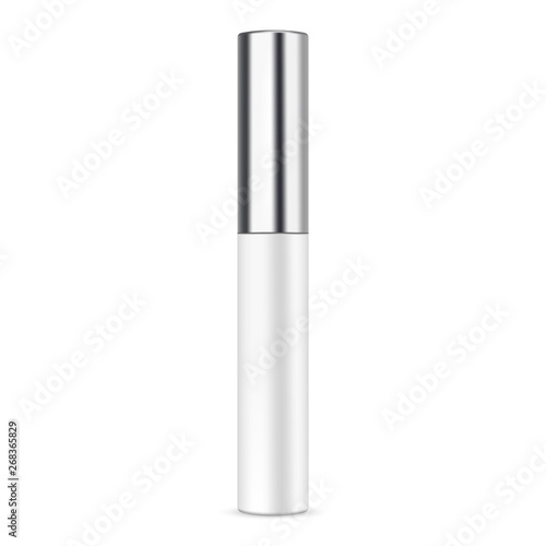 Lipstick balm with metallic cap mockup isolated on white background. Vector illustration