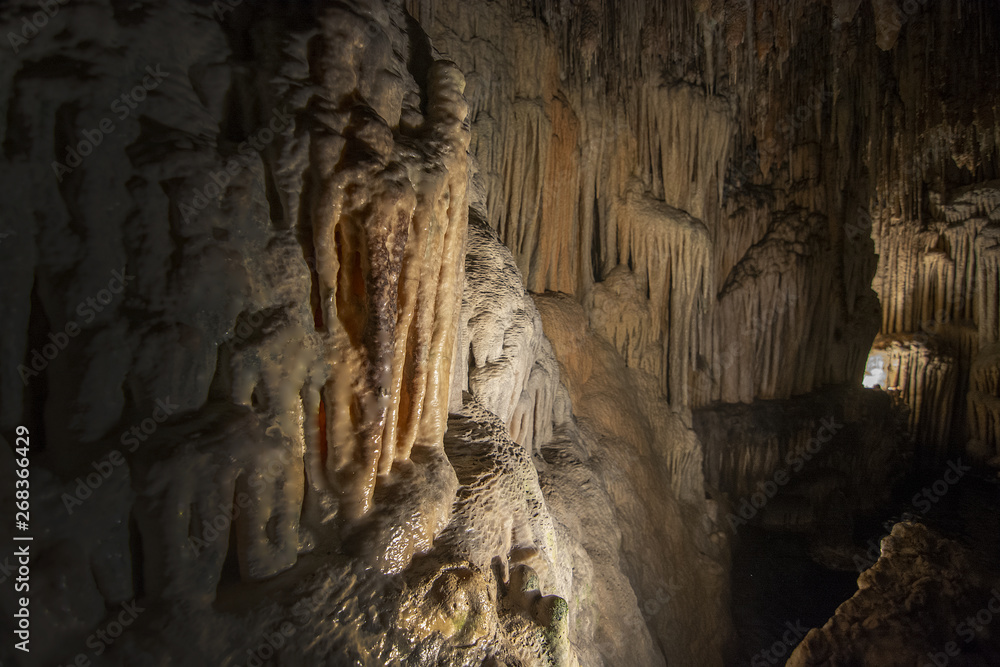 Cave interior with stalactites and stalagmites