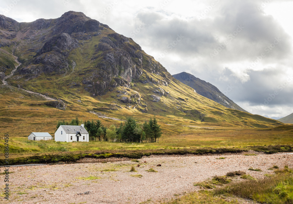 Remote Lagangarbh Hut along River Coupall in Glen Coe, Scottish Highlands