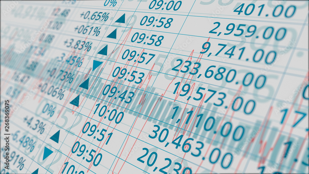 close-up view of a stock market data board (3d render) close-up view of a stock market data board (3d render)
