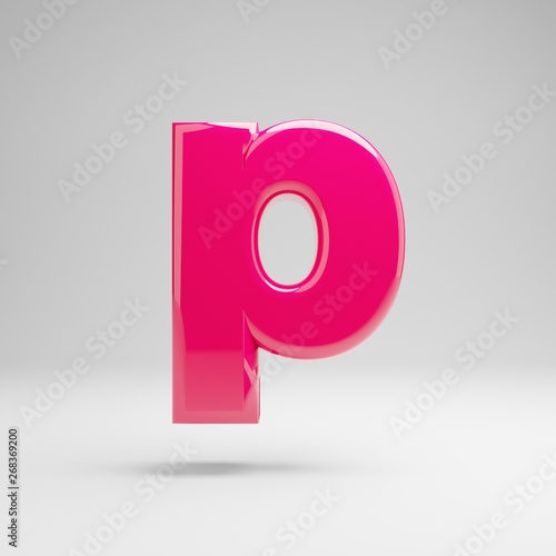 Glossy pink lowercase letter P isolated on white background.