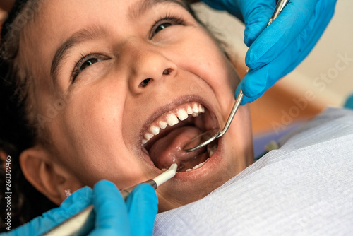 Close up of dentist during a dental intervention with a patient. Dentist Concept