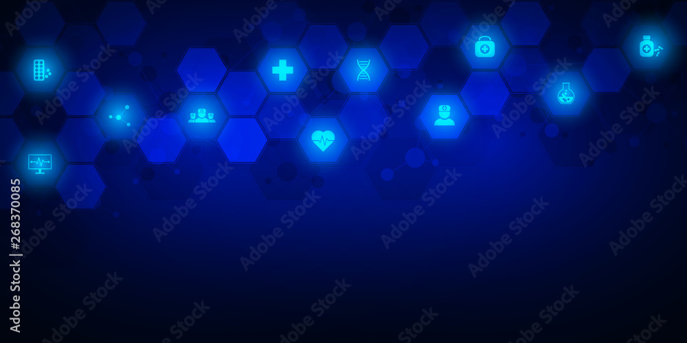 Abstract medical background with flat icons and symbols. Concepts and ideas for healthcare technology, innovation medicine, health, science and research. Abstract medical background with flat icons and symbols. Concepts and ideas for healthcare technology, innovation medicine, health, science and research.