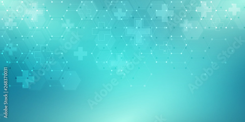 Abstract medical background with hexagons pattern. Concepts and ideas for healthcare technology, innovation medicine, health, science and research.