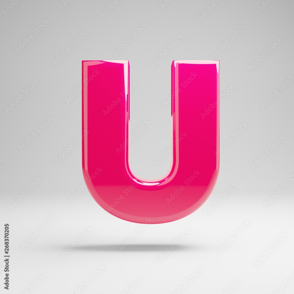 Glossy pink uppercase letter U isolated on white background. Glossy pink uppercase letter U isolated on white background.