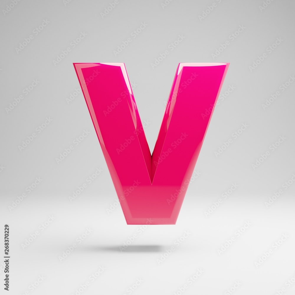 Glossy pink uppercase letter V isolated on white background. Glossy pink uppercase letter V isolated on white background.