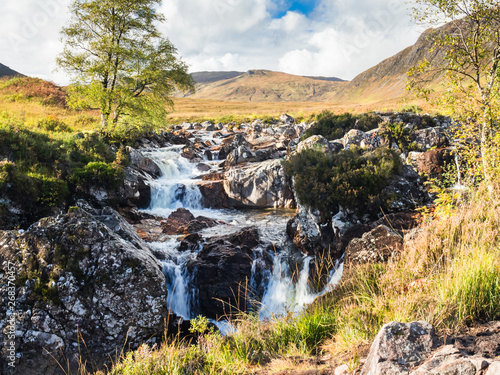 Waterfall in the River Etive in Glen Etive in the Glen Coe region, Scotland photo