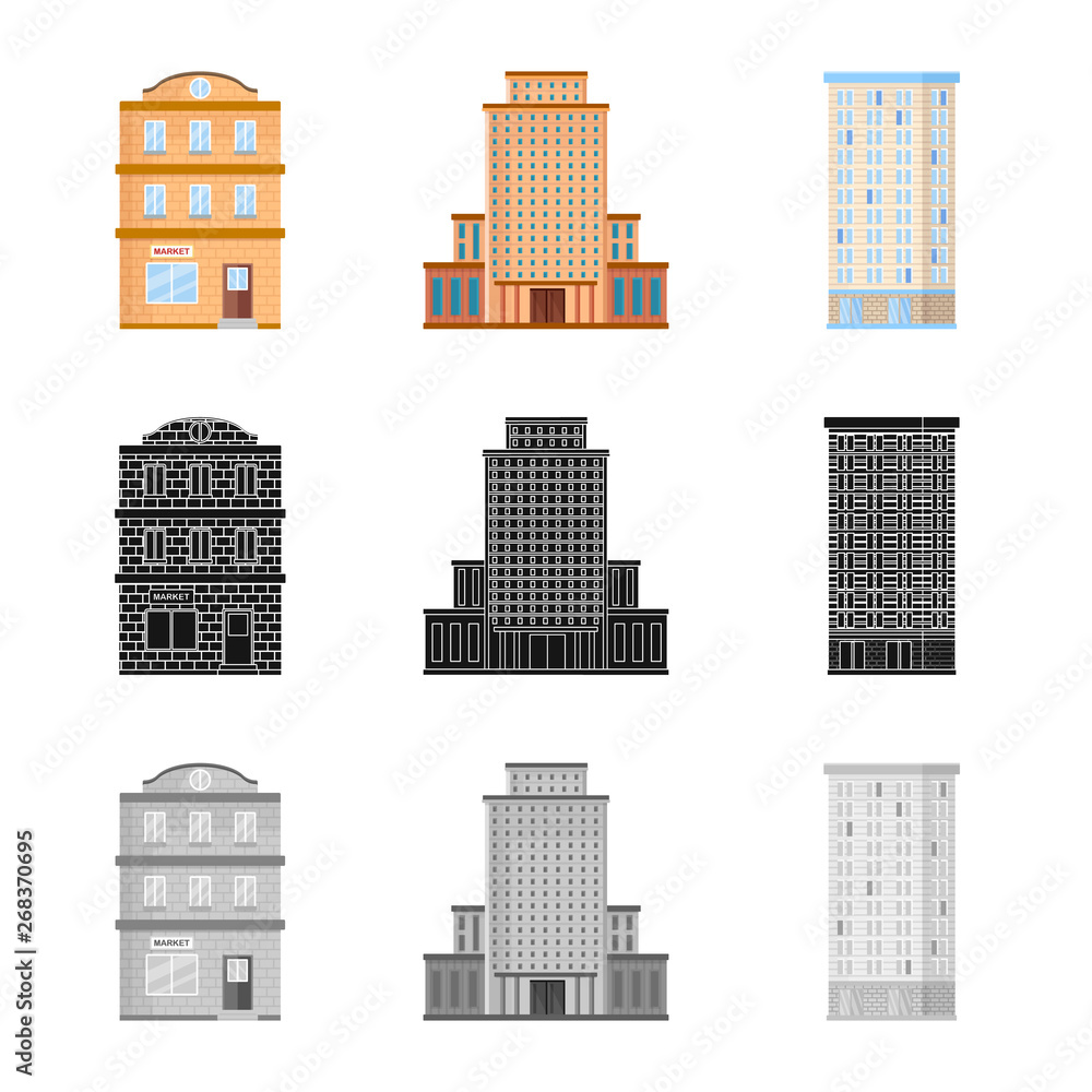 Vector illustration of municipal and center symbol. Set of municipal and estate   vector icon for stock.