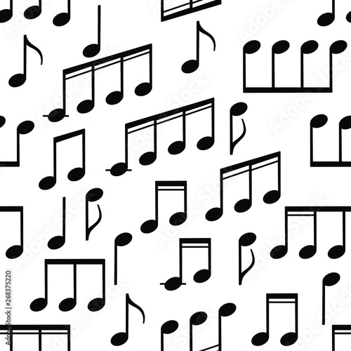 Seamless pattern of notes.  Black music notes on a white background.  vector illustration