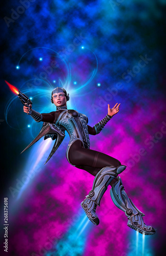 futuristic warrior girl, 3d illustration