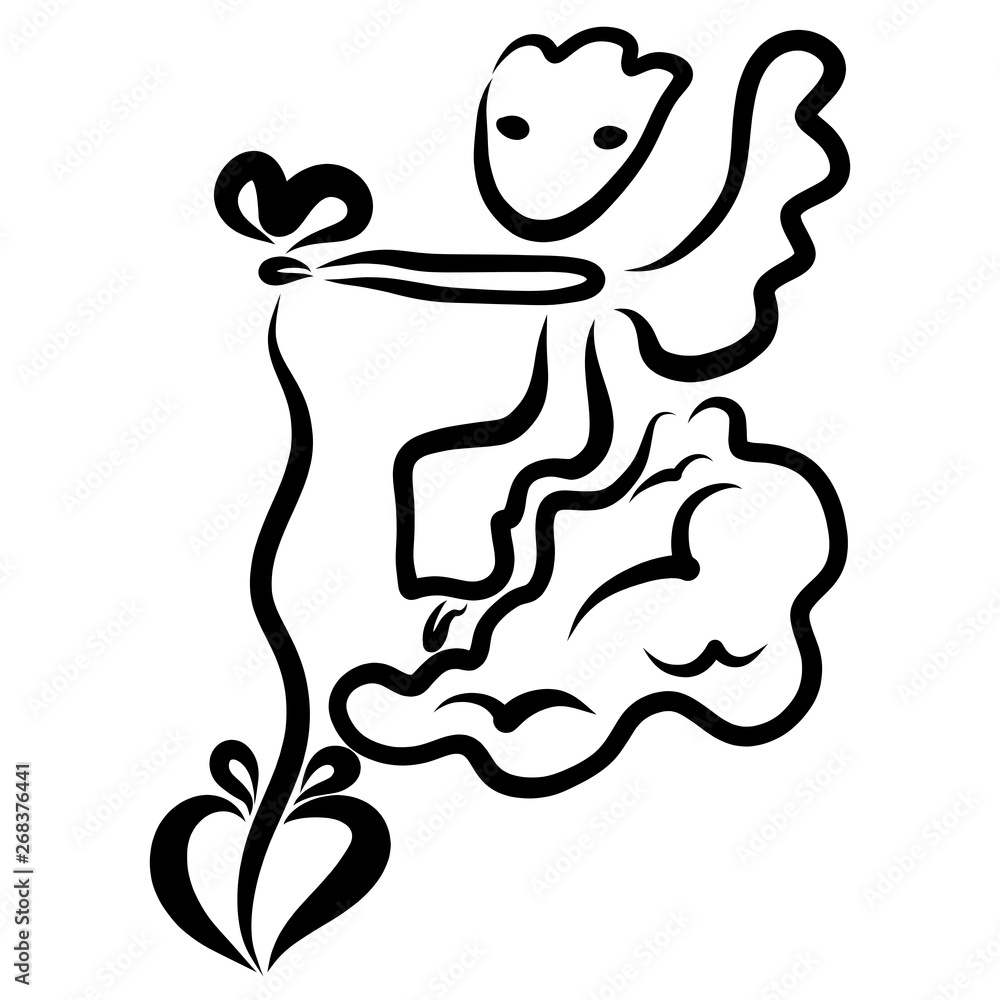 Angel sitting on a cloud lowers his heart Angel sitting on a cloud lowers his heart