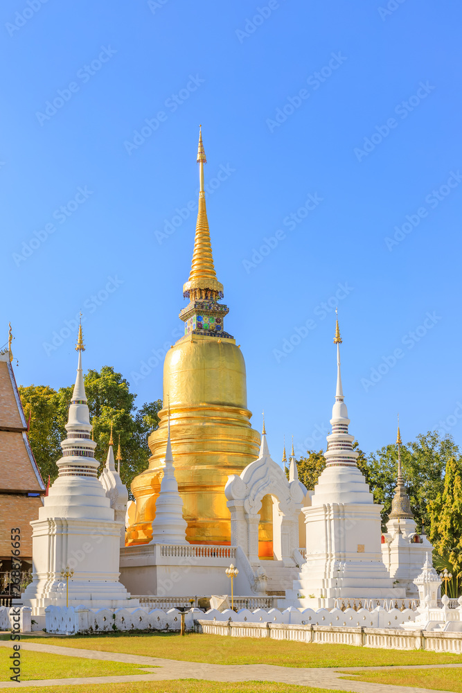 Naklejka premium Pagodas at Wat Suan Dok Temple in Chiang Mai, North of Thailand