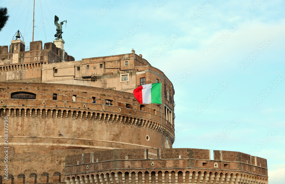 Italian flag waving outside Castel Sant Angelo