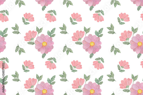 Wallpaper Mural Hand drawn watercolor vitage flowers seamless pattern, isolated objects on the white background, watercolor botanical illustration, vintage and romantic style Torontodigital.ca