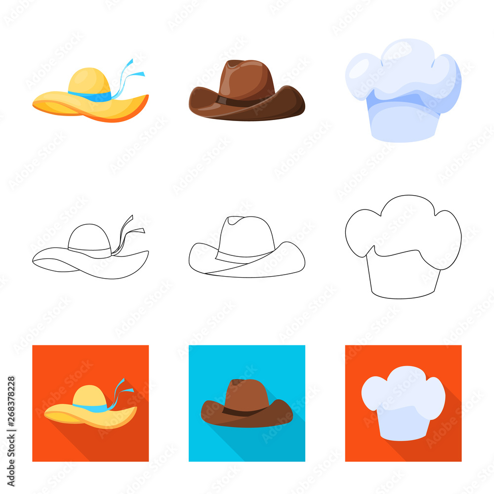 Vector design of clothing and cap icon. Set of clothing and beret vector icon for stock. Vector design of clothing and cap icon. Set of clothing and beret vector icon for stock.