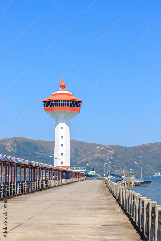 Lighthouse on Andaman sea, custom and immigration office at border to Myanmar, Ranong, Thailand