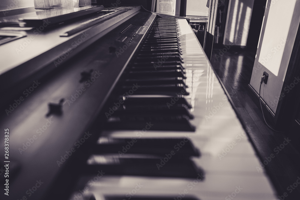 Piano keys side view. Piano keyboard background. Piano keys side view. Piano keyboard background.