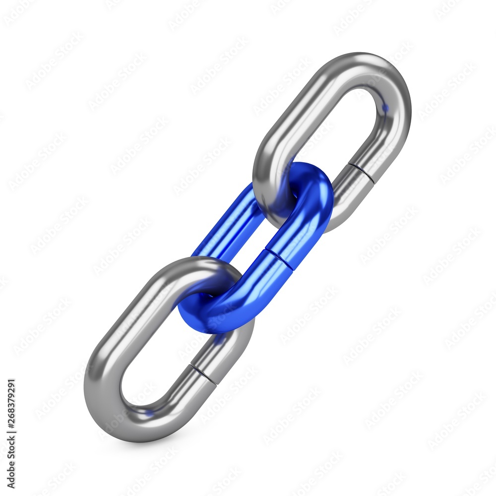 3D rendering chain of three links isolated on white. Lock, connection concept. 3D rendering chain of three links isolated on white. Lock, connection concept.