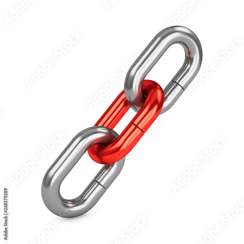 3D rendering chain of three links isolated on white. Lock  connection concept.