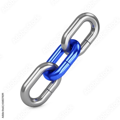 3D rendering chain of three links isolated on white. Lock  connection concept.