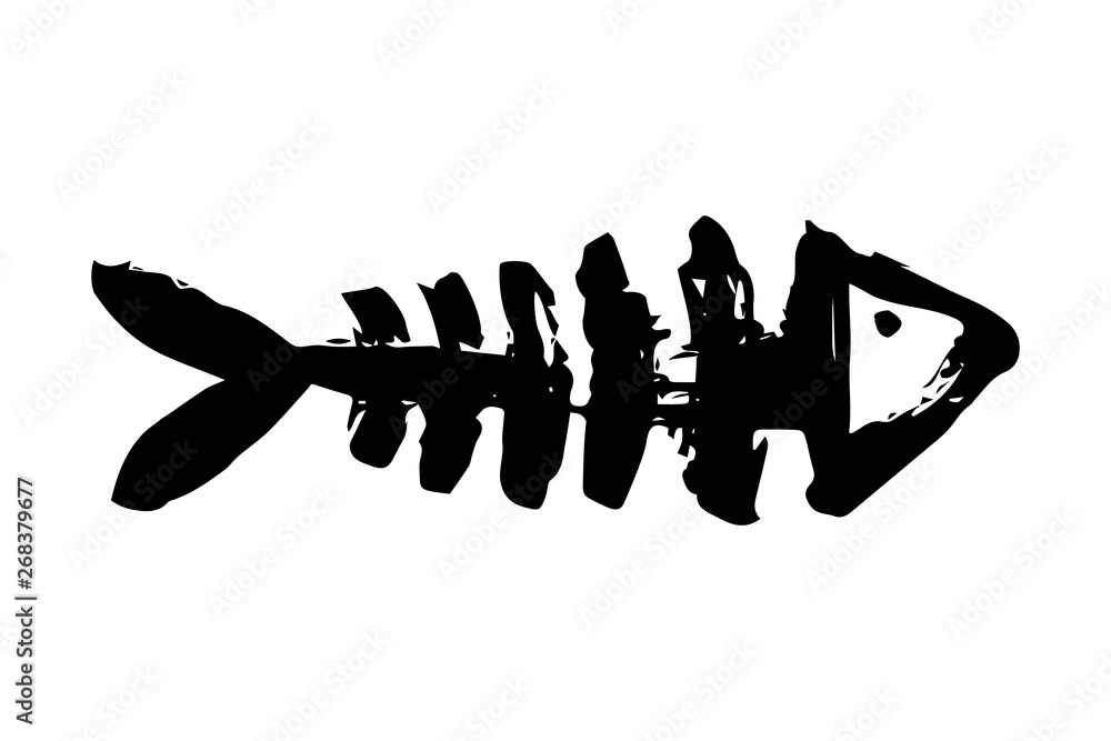 Obraz premium Fish bone skeleton hand painted with ink brush