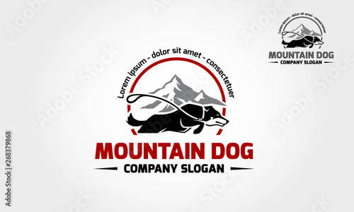 Mountain dog logo. The vector logo template is suitable for business and product names. This logo is used can also be used for pet business or pet training center. photo